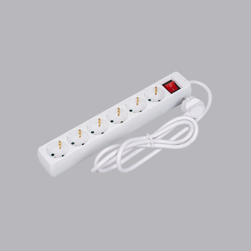 LOB-06K Njemački tip pravokutnog oblika 6-smjerni produžni kabel s prekidačem Multi-Socket