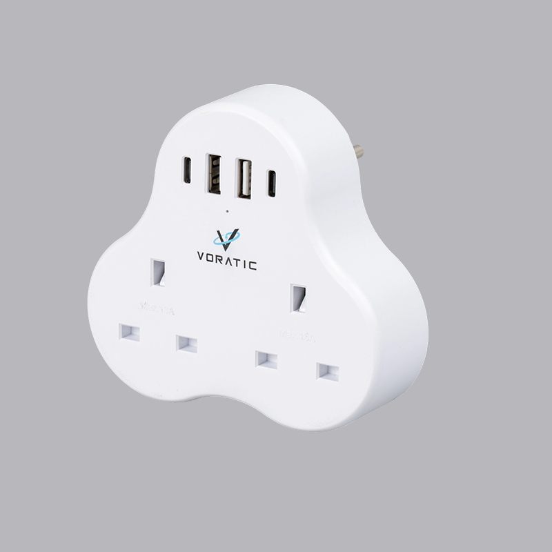 VT-923-DE UK-Njemačka, 2 utičnice, 2 USB priključka, 2 adaptera za priključke tipa C