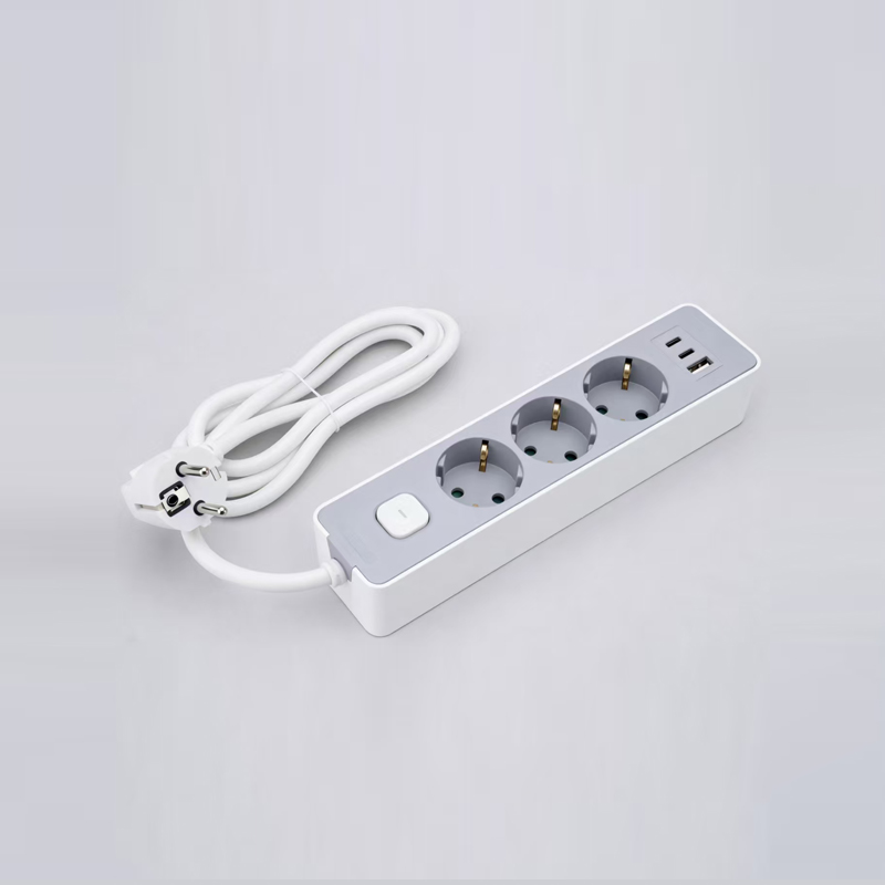 LOB-03K-AC Njemački tip razdjelnika s 3 utičnice s prekidačem, PD brzim punjačem, 1 USB-A i 2 Type-C priključka Multi-Socket